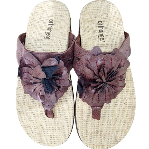 Orthaheel Thalia 6 Women's 37 Flip Flops Flower Tan Brown Sandals‎ New - Picture 1 of 9